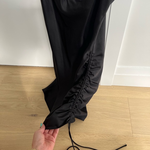 Topshop Ruched Satin Black Mini Dress - Picture 7 of 10